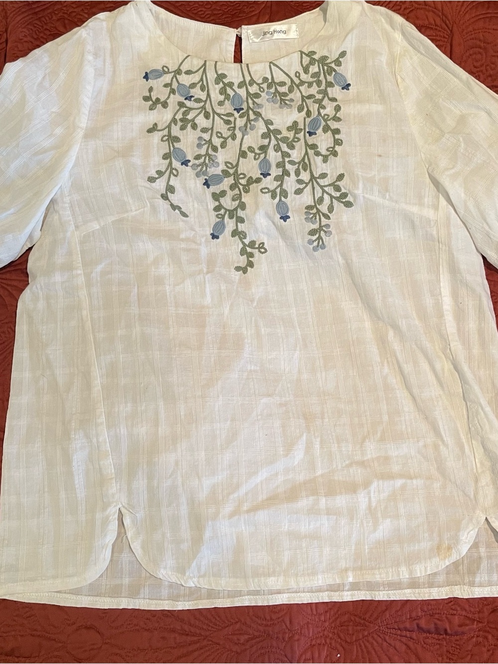 White Linen Blend Embroidered Floral Tunic